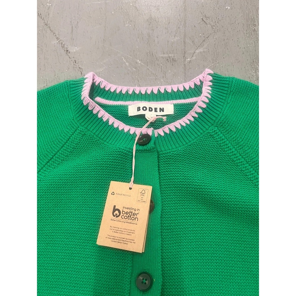 Boden Lena Cardigan Womens Large Green Knit Stitch Detail Long Sleeve Cozy NWT - Picture 3 of 11